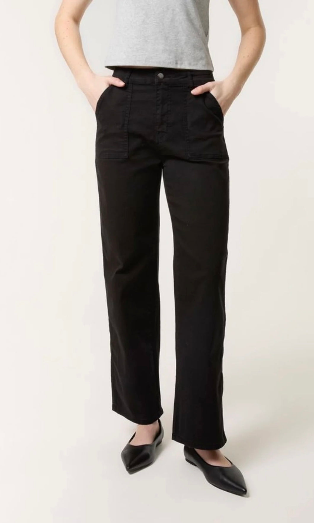 BLACK WIDE LEG COTTON TROUSER JEANS