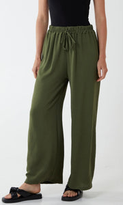 KHAKI DRAWSTRING VISCOSE CREPE TROUSER