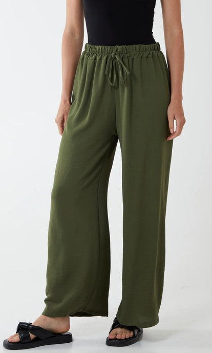 KHAKI DRAWSTRING VISCOSE CREPE TROUSER