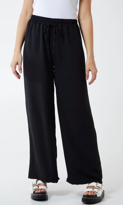 BLACK DRAWSTRING VISCOSE CREPE TROUSER