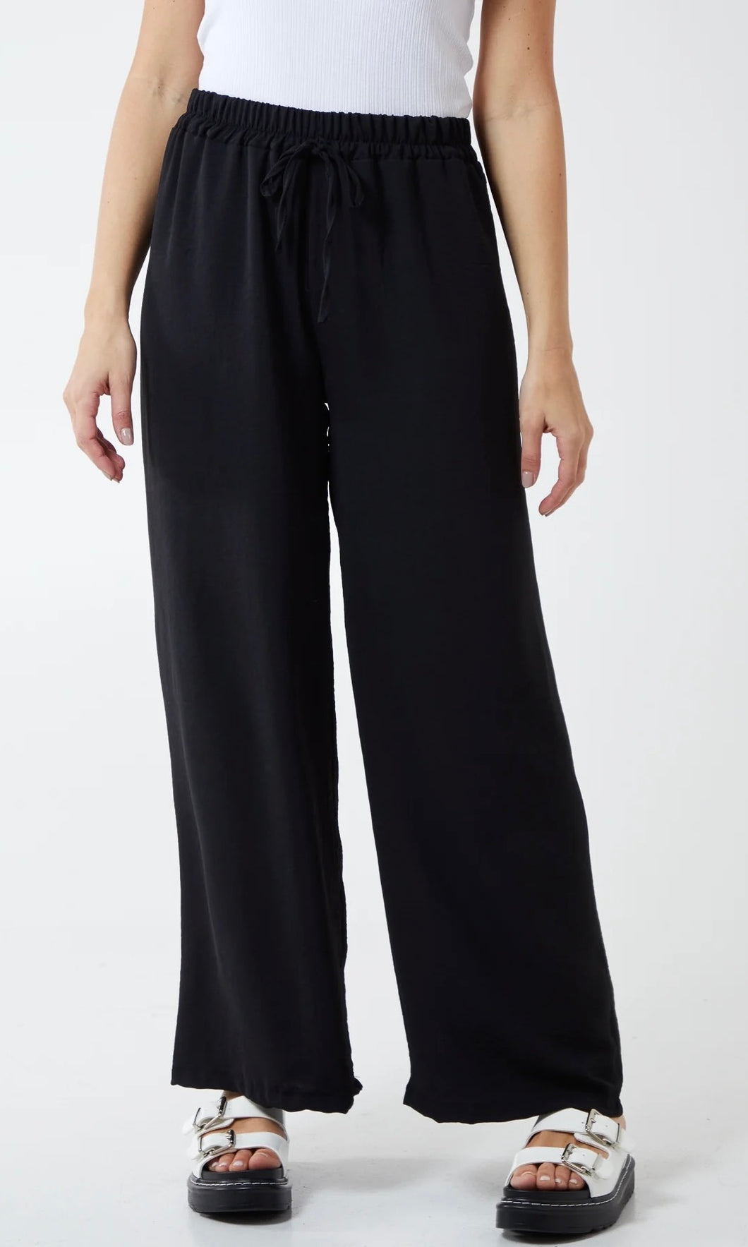 BLACK DRAWSTRING VISCOSE CREPE TROUSER