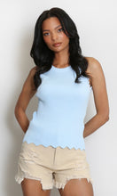 Load image into Gallery viewer, Blue Scallop Hem Racer Fine Knit Vest Top