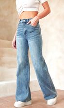 Load image into Gallery viewer, Mid Blue Wash Wide Straight Leg Jeans