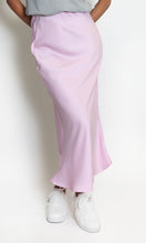 Load image into Gallery viewer, Candy Pink Satin High Waist Maxi Skirt