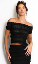 Load image into Gallery viewer, Black Lace Panelled Bardot Top