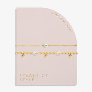 Stacks Of Style Set Of 2 Bracelets In White Pearl And Gold Plating