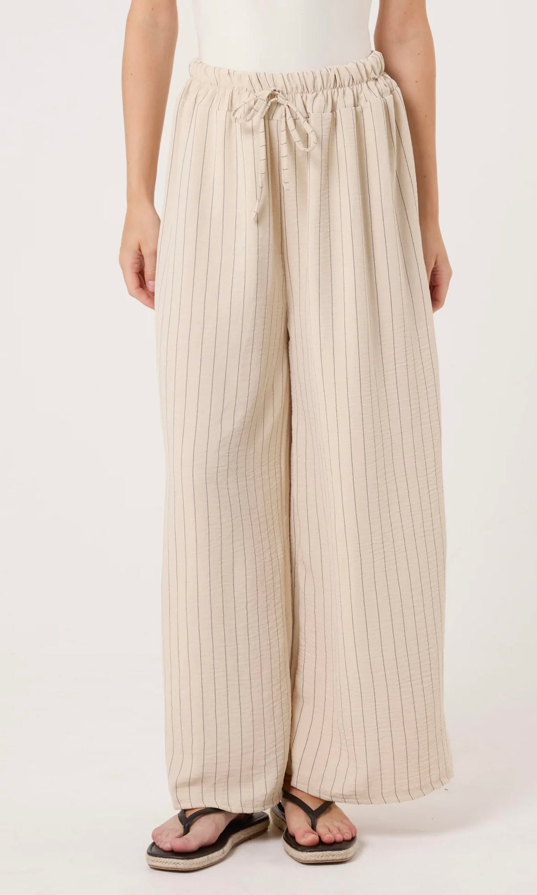 CREAM ONE SIZE PINSTRIPE WIDE LEG TROUSERS