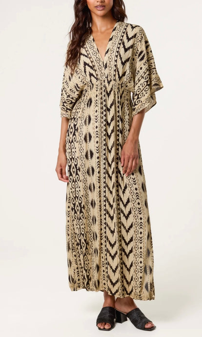V METALLIC AZTEC MAXI DRESS