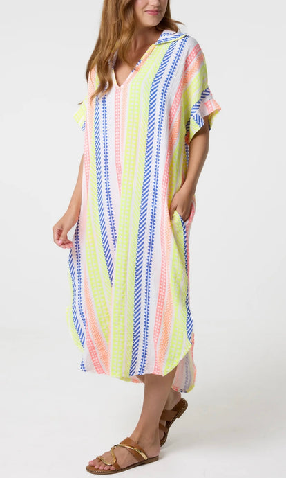 AZTEC PRINT CHEESECLOTH COLLAR DRESS