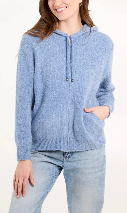 BLUE ZIP UP SOFT COSY HOODIE
