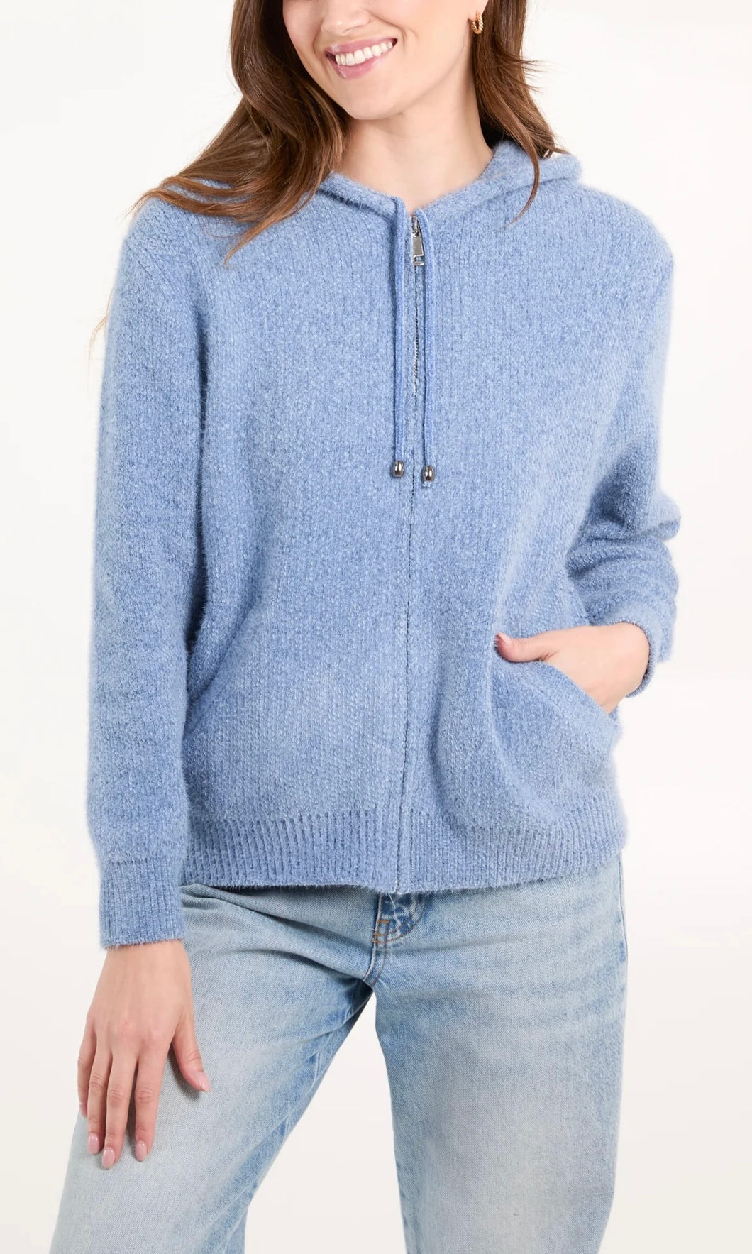 BLUE ZIP UP SOFT COSY HOODIE