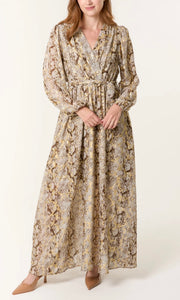 GOLD SNAKE PRINT WRAP MAXI DRESS