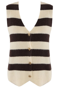 Stripes Knit Sleeveless Cardigan