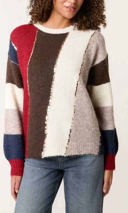 STRIPED SEQUIN DETAILS JUMPER