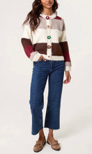 Load image into Gallery viewer, STRIPED FLOWER BUTTON KNIT CARDIGAN