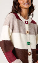 Load image into Gallery viewer, STRIPED FLOWER BUTTON KNIT CARDIGAN