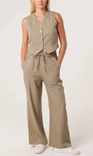 Load image into Gallery viewer, KHAKI PINSTRIPE WAISTCOAT &amp; TROUSER SUIT CO-ORD