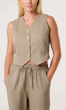 Load image into Gallery viewer, KHAKI PINSTRIPE WAISTCOAT &amp; TROUSER SUIT CO-ORD
