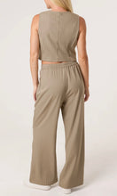 Load image into Gallery viewer, KHAKI PINSTRIPE WAISTCOAT &amp; TROUSER SUIT CO-ORD