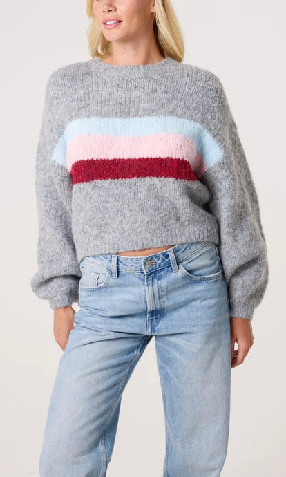 GREY CENTRE STRIPE SOFT KNIT