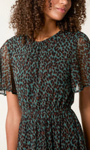 Load image into Gallery viewer, GREEN FLUTTER SLEEVE ROUND NECK LEOPARD MINI DRESS