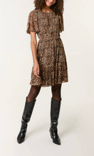 Load image into Gallery viewer, BROWN FLUTTER SLEEVE ROUND NECK LEOPARD MINI  DRESS
