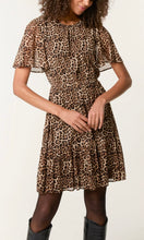 Load image into Gallery viewer, BROWN FLUTTER SLEEVE ROUND NECK LEOPARD MINI  DRESS