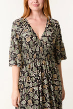 Load image into Gallery viewer, GREEN LEAF PRINT V-NECK STRETCH V DRESS