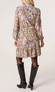 PRINTED BELTED MINI SHIRT DRESS
