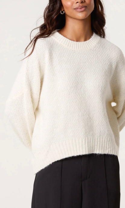CREAM TEXTURED KNIT CREW NECK JUMPER
