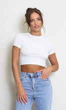 Load image into Gallery viewer, White Round Neck Short Sleeve Crop T-Shirt