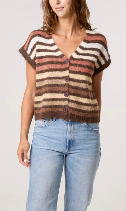 STRIPED BROWN KNIT CARDIGAN
