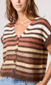 STRIPED BROWN KNIT CARDIGAN