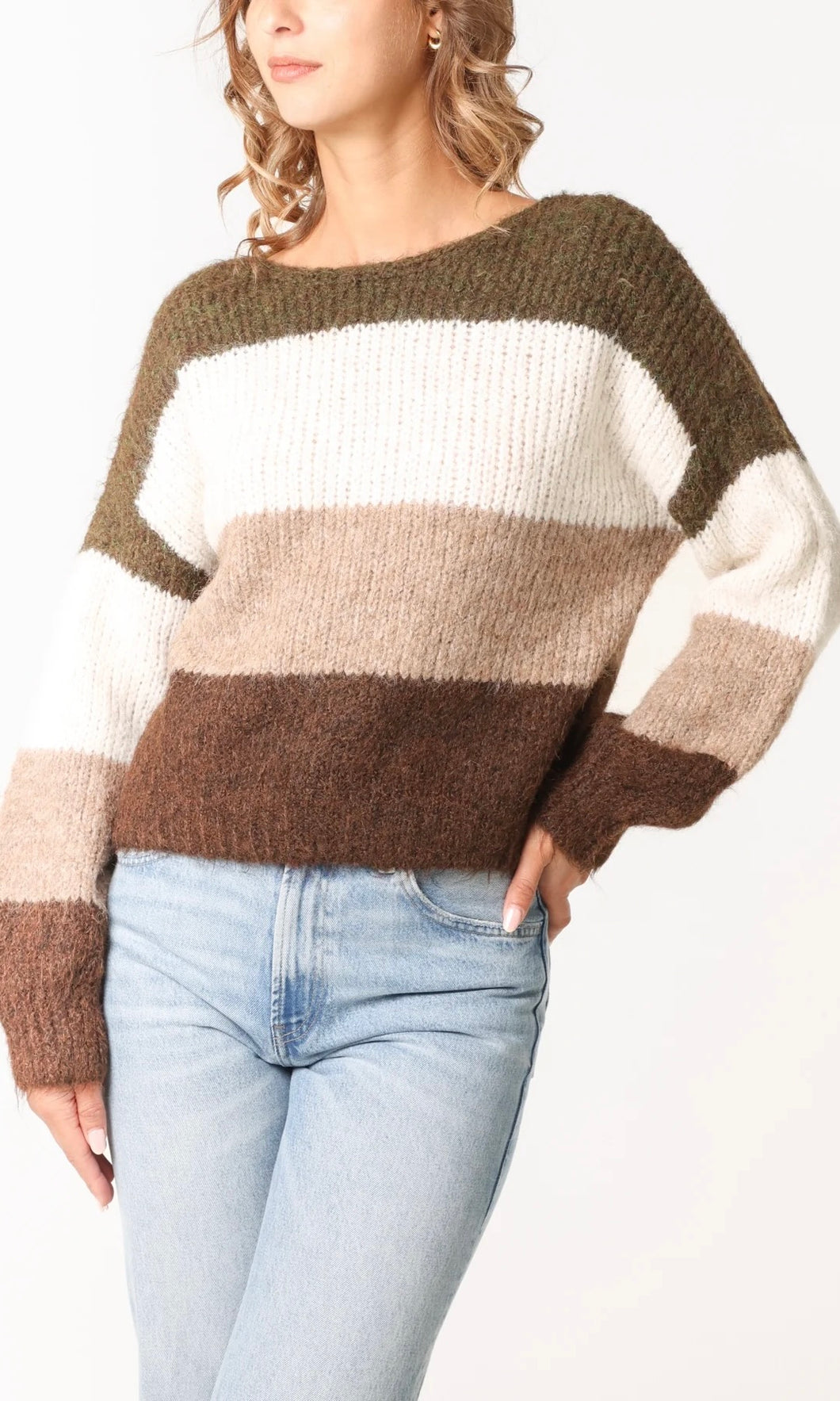 KHAKI MULTI BLOCK STRIPE KNIT JUMPER