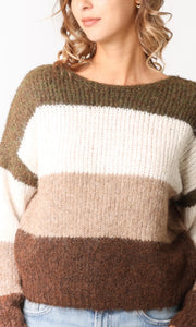 KHAKI MULTI BLOCK STRIPE KNIT JUMPER