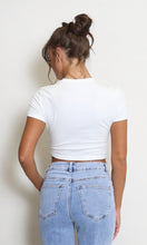 Load image into Gallery viewer, White Round Neck Short Sleeve Crop T-Shirt