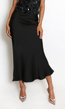 Load image into Gallery viewer, Black Satin Bias Cut Maxi Skirt