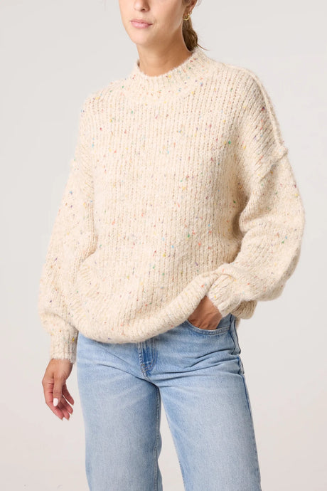 CREAM SPACE DYE CREW HIGH NECK KNIT JUMPER
