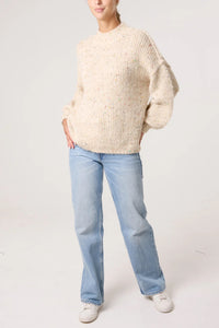 CREAM SPACE DYE CREW HIGH NECK KNIT JUMPER