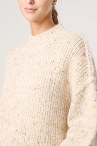 CREAM SPACE DYE CREW HIGH NECK KNIT JUMPER
