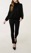 Load image into Gallery viewer, BLACK SPARKLE LUREX HIGH NECK PUFFBALL TOP