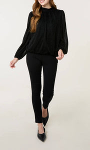 BLACK SPARKLE LUREX HIGH NECK PUFFBALL TOP
