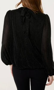 BLACK SPARKLE LUREX HIGH NECK PUFFBALL TOP