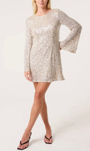 Load image into Gallery viewer, CHAMPAGNE BOW BACK SEQUIN MINI DRESS