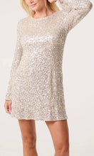 Load image into Gallery viewer, CHAMPAGNE BOW BACK SEQUIN MINI DRESS