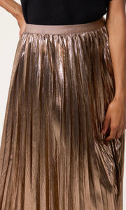 BRONZE METALLIC PLEATED MIDI SKIRT