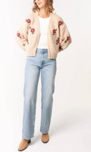 Load image into Gallery viewer, WINE FLORAL EMBROIDERY OPEN KNIT CARDIGAN IN BEIGE