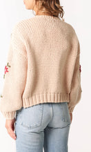 Load image into Gallery viewer, WINE FLORAL EMBROIDERY OPEN KNIT CARDIGAN IN BEIGE