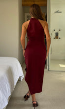 Load image into Gallery viewer, Priya Tie Waist Halter Neck Midi Dress Berry