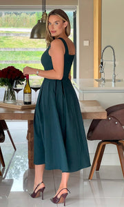Nesta Boat Neck Skater Midi Dress Emerald Green